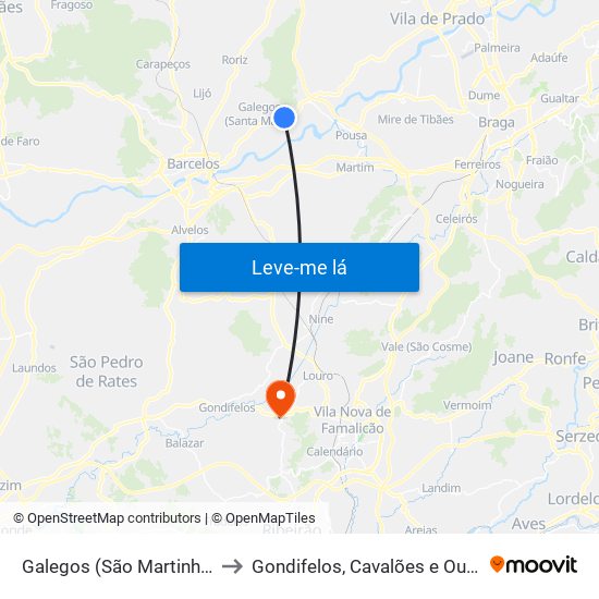 Galegos (São Martinho) to Gondifelos, Cavalões e Outiz map