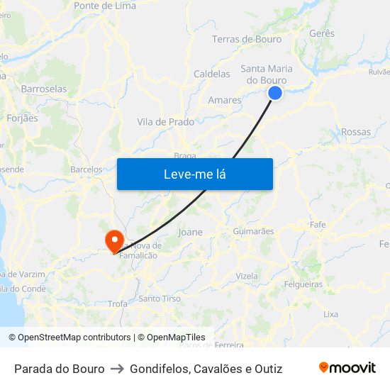 Parada do Bouro to Gondifelos, Cavalões e Outiz map