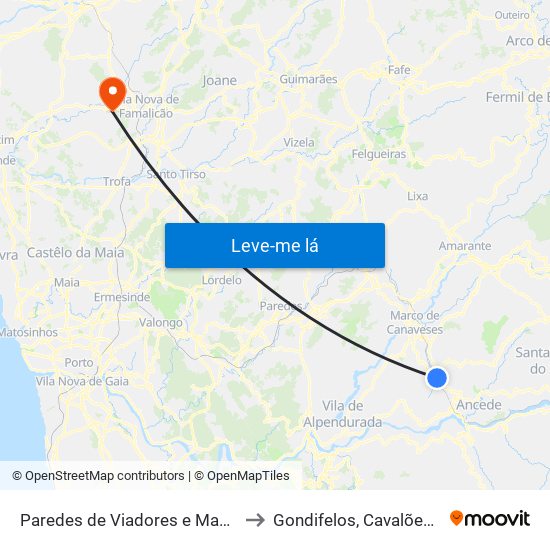 Paredes de Viadores e Manhuncelos to Gondifelos, Cavalões e Outiz map