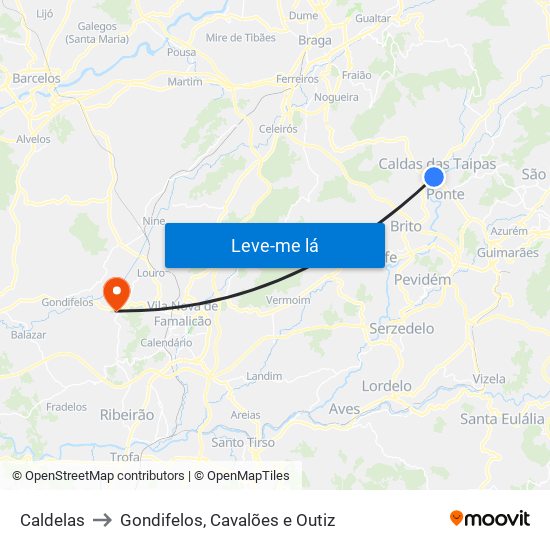 Caldelas to Gondifelos, Cavalões e Outiz map