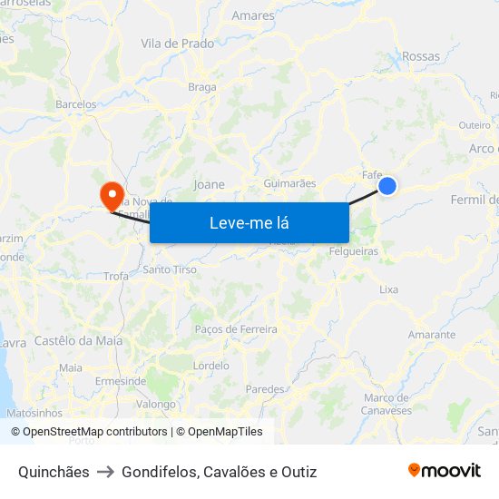 Quinchães to Gondifelos, Cavalões e Outiz map