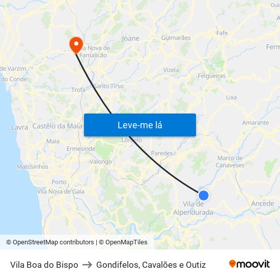 Vila Boa do Bispo to Gondifelos, Cavalões e Outiz map