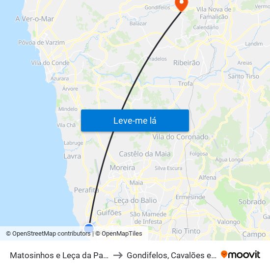 Matosinhos e Leça da Palmeira to Gondifelos, Cavalões e Outiz map