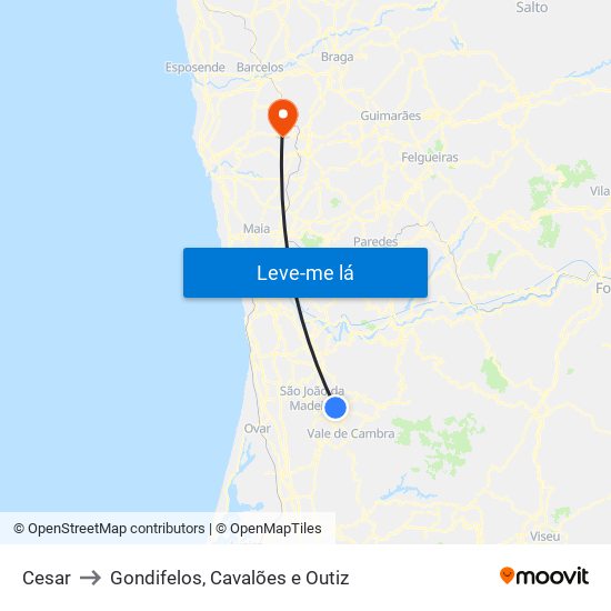 Cesar to Gondifelos, Cavalões e Outiz map