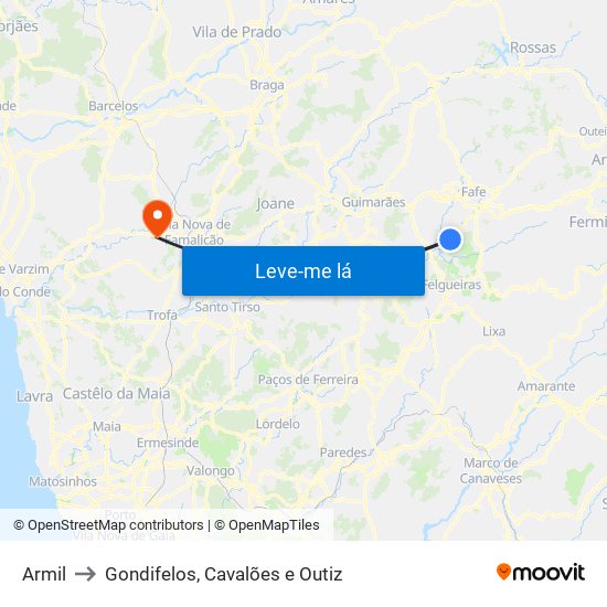 Armil to Gondifelos, Cavalões e Outiz map