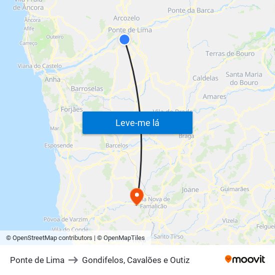 Ponte de Lima to Gondifelos, Cavalões e Outiz map
