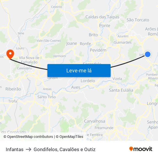 Infantas to Gondifelos, Cavalões e Outiz map