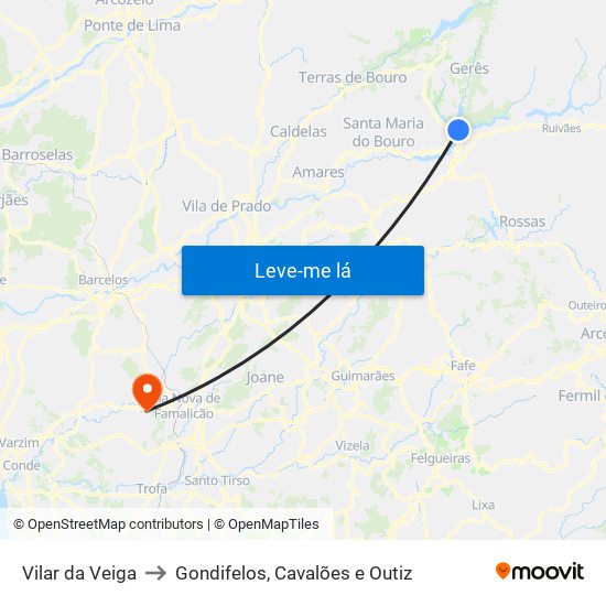 Vilar da Veiga to Gondifelos, Cavalões e Outiz map