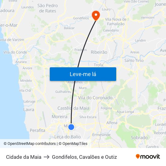 Cidade da Maia to Gondifelos, Cavalões e Outiz map