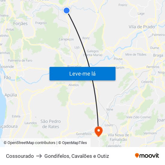 Cossourado to Gondifelos, Cavalões e Outiz map