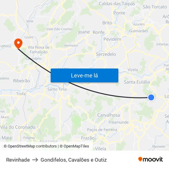 Revinhade to Gondifelos, Cavalões e Outiz map