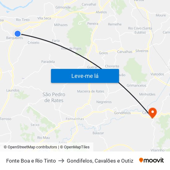Fonte Boa e Rio Tinto to Gondifelos, Cavalões e Outiz map