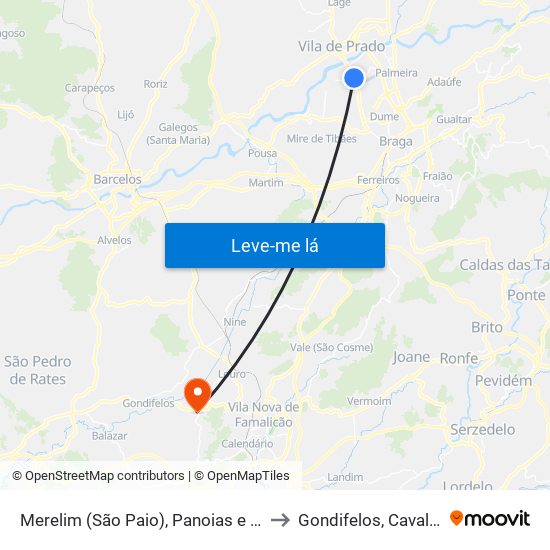 Merelim (São Paio), Panoias e Parada de Tibães to Gondifelos, Cavalões e Outiz map