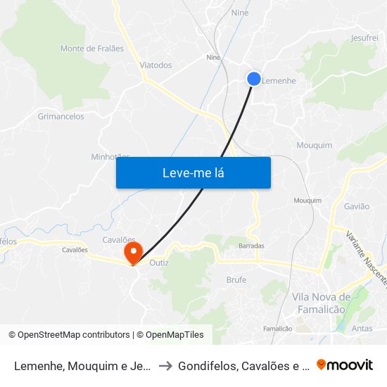 Lemenhe, Mouquim e Jesufrei to Gondifelos, Cavalões e Outiz map