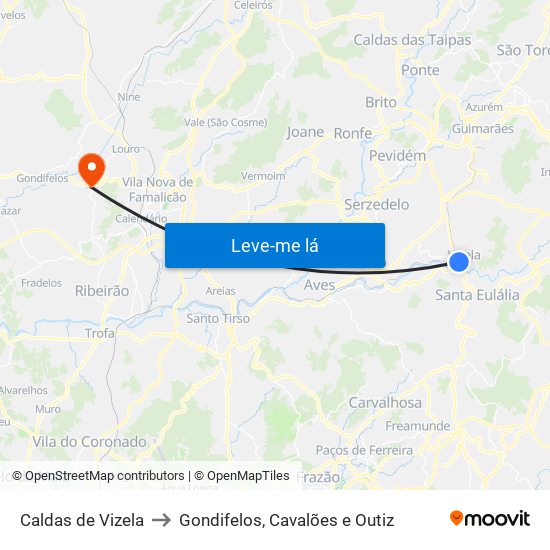 Caldas de Vizela to Gondifelos, Cavalões e Outiz map