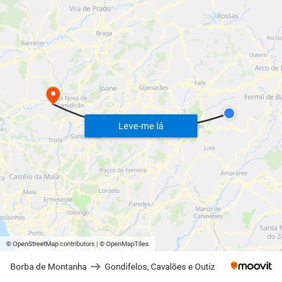 Borba de Montanha to Gondifelos, Cavalões e Outiz map
