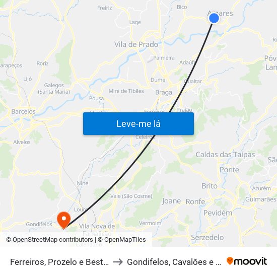 Ferreiros, Prozelo e Besteiros to Gondifelos, Cavalões e Outiz map