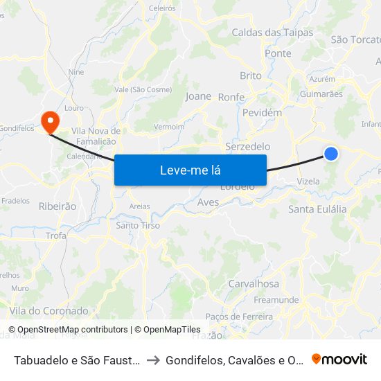 Tabuadelo e São Faustino to Gondifelos, Cavalões e Outiz map