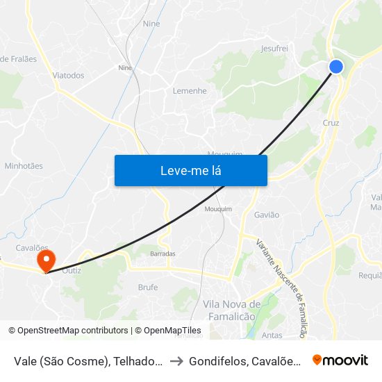 Vale (São Cosme), Telhado e Portela to Gondifelos, Cavalões e Outiz map