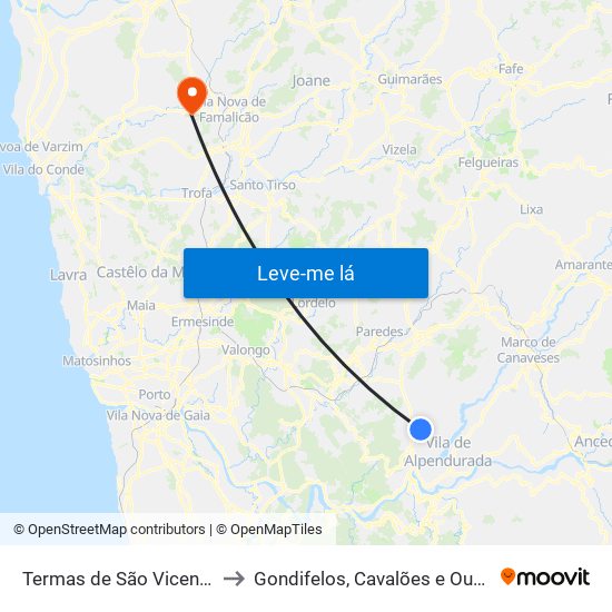Termas de São Vicente to Gondifelos, Cavalões e Outiz map