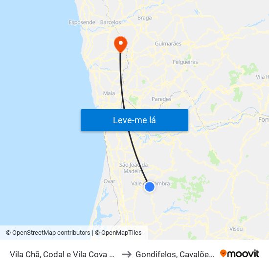 Vila Chã, Codal e Vila Cova de Perrinho to Gondifelos, Cavalões e Outiz map