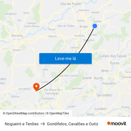 Nogueiró e Tenões to Gondifelos, Cavalões e Outiz map