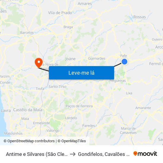 Antime e Silvares (São Clemente) to Gondifelos, Cavalões e Outiz map