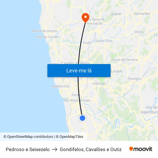 Pedroso e Seixezelo to Gondifelos, Cavalões e Outiz map