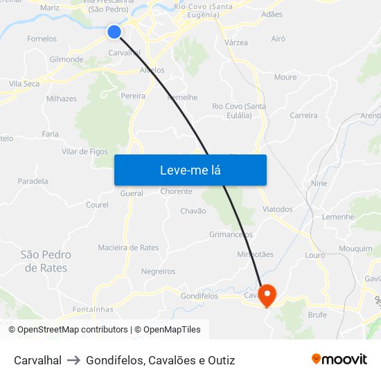 Carvalhal to Gondifelos, Cavalões e Outiz map
