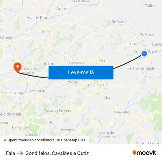 Faia to Gondifelos, Cavalões e Outiz map