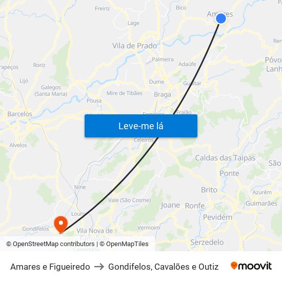 Amares e Figueiredo to Gondifelos, Cavalões e Outiz map