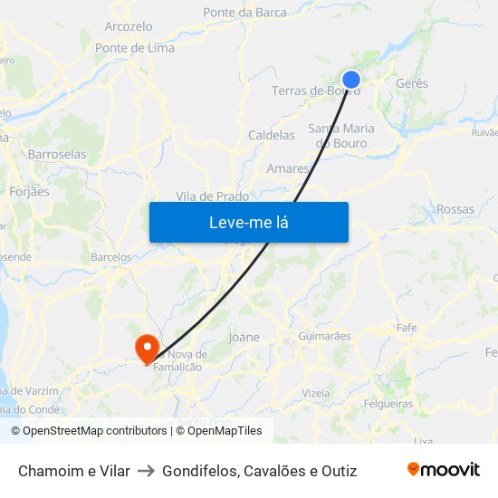 Chamoim e Vilar to Gondifelos, Cavalões e Outiz map