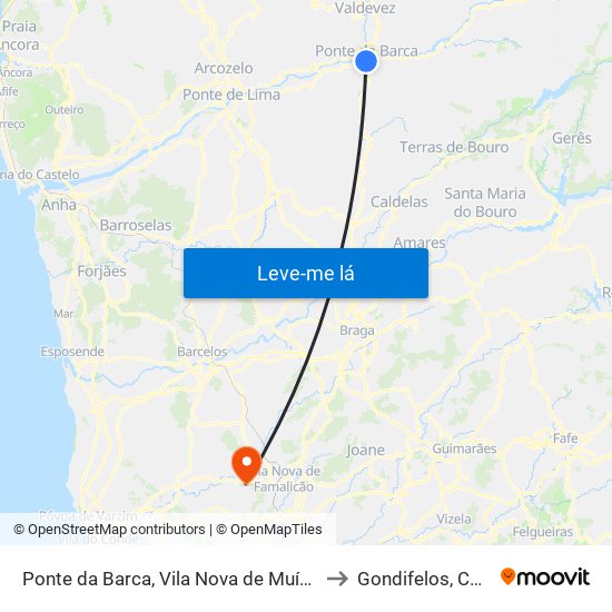 Ponte da Barca, Vila Nova de Muía e Paço Vedro de Magalhães to Gondifelos, Cavalões e Outiz map