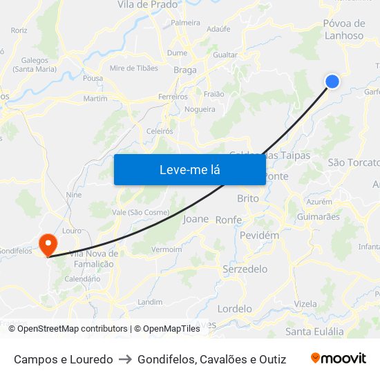 Campos e Louredo to Gondifelos, Cavalões e Outiz map