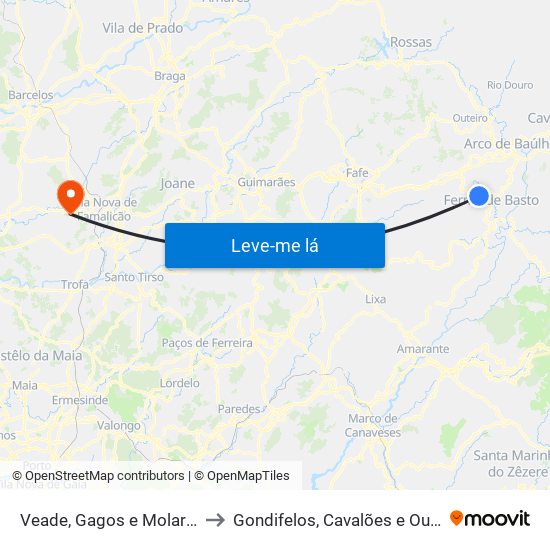 Veade, Gagos e Molares to Gondifelos, Cavalões e Outiz map