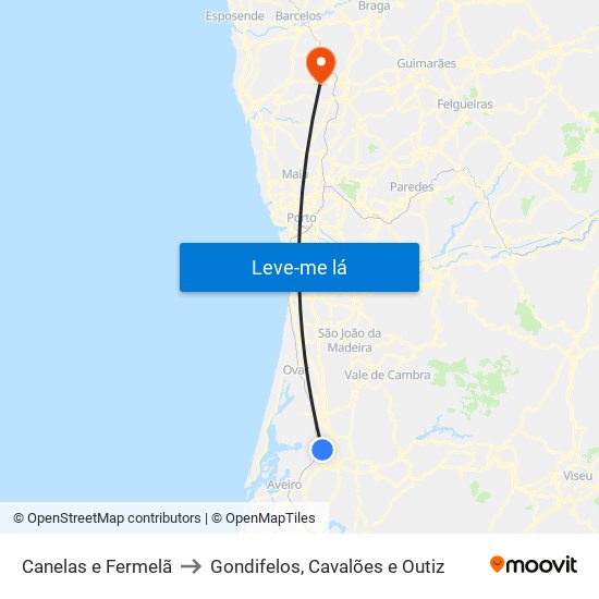 Canelas e Fermelã to Gondifelos, Cavalões e Outiz map