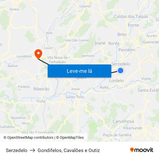 Serzedelo to Gondifelos, Cavalões e Outiz map