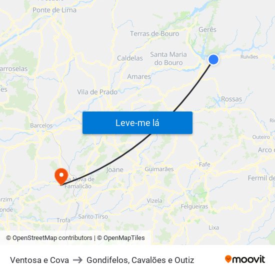 Ventosa e Cova to Gondifelos, Cavalões e Outiz map