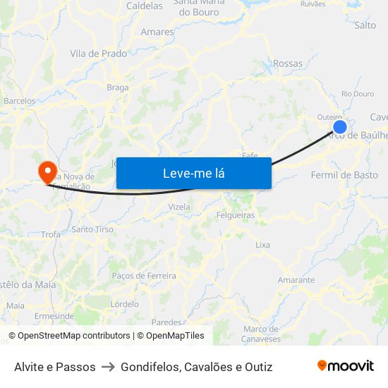 Alvite e Passos to Gondifelos, Cavalões e Outiz map