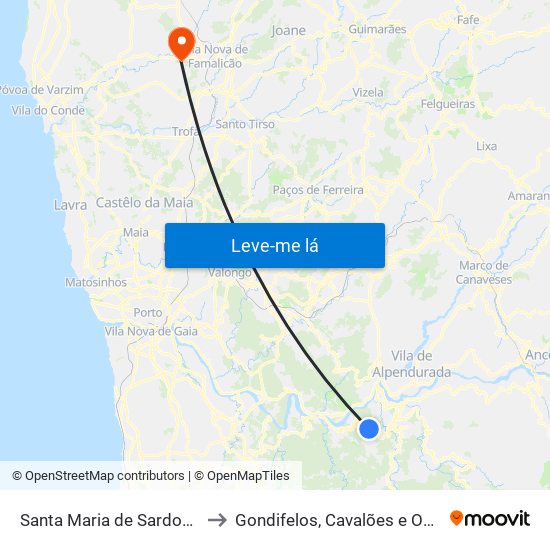 Santa Maria de Sardoura to Gondifelos, Cavalões e Outiz map