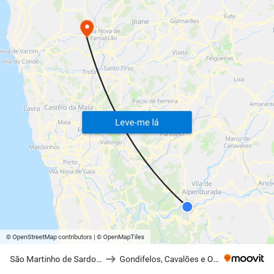 São Martinho de Sardoura to Gondifelos, Cavalões e Outiz map