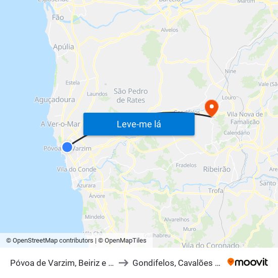 Póvoa de Varzim, Beiriz e Argivai to Gondifelos, Cavalões e Outiz map