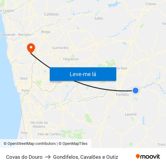 Covas do Douro to Gondifelos, Cavalões e Outiz map