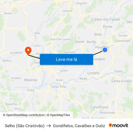 Selho (São Cristóvão) to Gondifelos, Cavalões e Outiz map