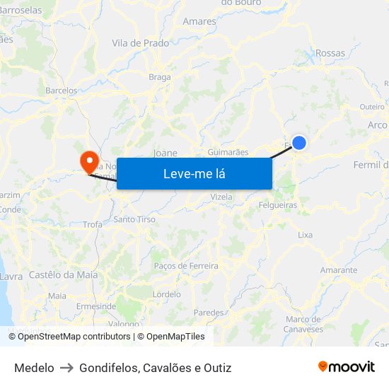 Medelo to Gondifelos, Cavalões e Outiz map
