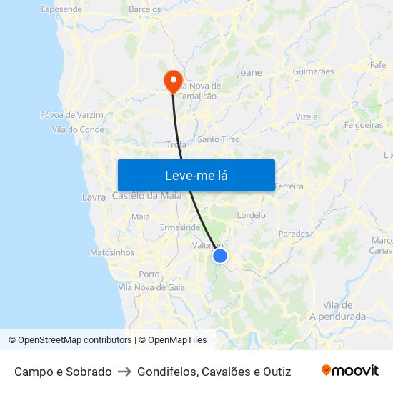 Campo e Sobrado to Gondifelos, Cavalões e Outiz map