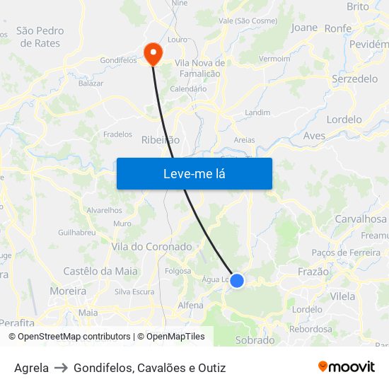 Agrela to Gondifelos, Cavalões e Outiz map