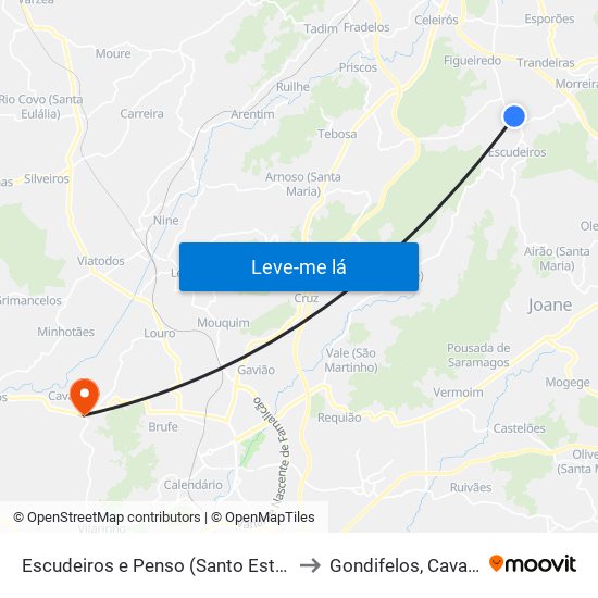 Escudeiros e Penso (Santo Estêvão e São Vicente) to Gondifelos, Cavalões e Outiz map