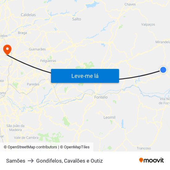 Samões to Gondifelos, Cavalões e Outiz map