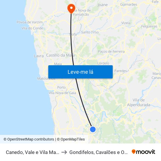 Canedo, Vale e Vila Maior to Gondifelos, Cavalões e Outiz map